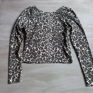 Cotton On Long-Sleeve Leopard Print Top - Black & Cream